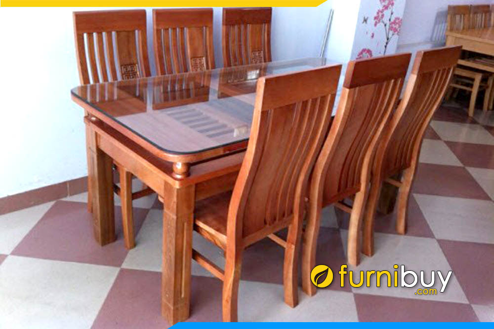 bộ bàn ăn gỗ 2 tầng 6 ghế giá rẻ BA014