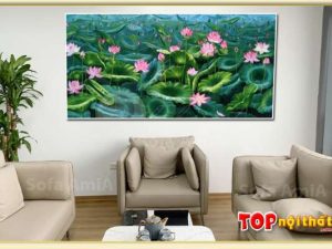 Hình ảnh Bức tranh đầm hoa sen hồng vẽ sơn dầu phòng khách TraTop-3060