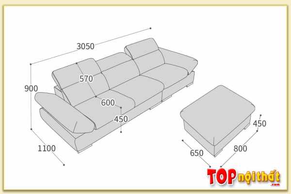 Hình ảnh Chi tiết kích thước sofa văng da SofTop-0872