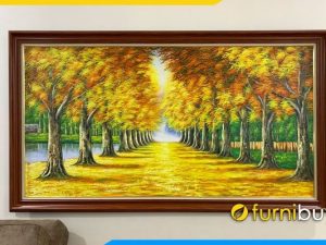 Tranh hàng cây mùa thu lá vàng sơn dầu bán chạy TraSdTop-0369