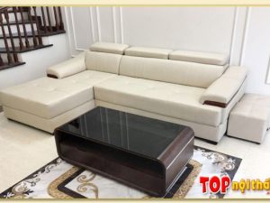 Hình ảnh Bộ sofa da kiểu dáng chữ L tay đệm gỗ hiện đại SofTop-0160