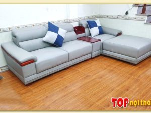 Hình ảnh Mẫu sofa văng da đẹp hiện đại kèm đôn lớn SofTop-0124