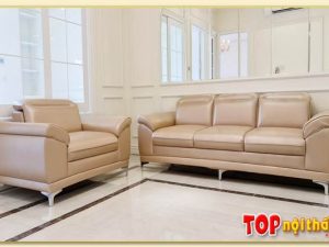 Hình ảnh Sofa văng đẹp bọc da thiết kế theo bộ sang trọng SofTop-0568
