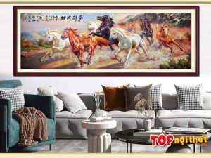 Tranh tráng gương mã đáo ngựa phi trên núi treo trên sofa đẹp TraTop-3347