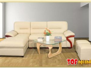 Hình ảnh Ghế sofa da đẹp kiểu góc L tay đệm gỗ cực sang SofTop-0273